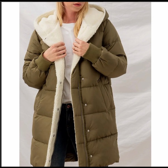 Love Tree Jackets & Blazers - Love Tree Hooded Long Puffy Jacket Olive Green